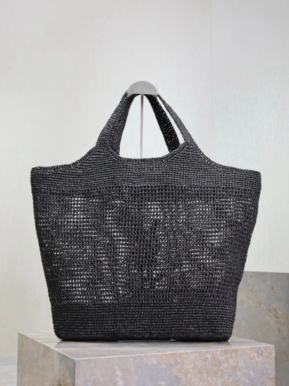 YSL Black Raffia Tote Bag | Detachable Pouch